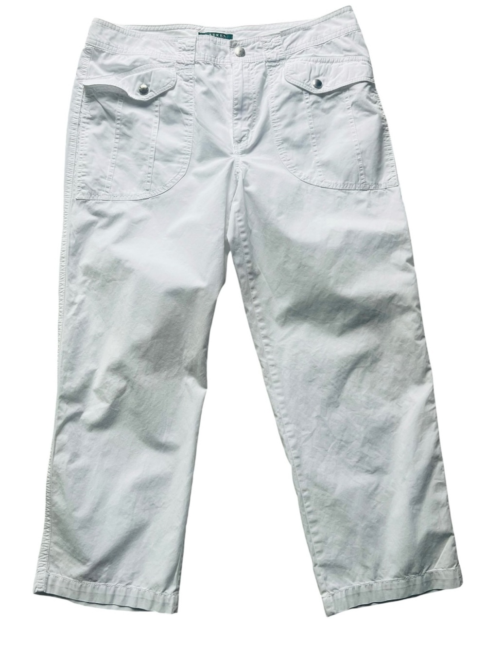 Lauren Ralph Lauren White Capri Pants 100% Cotton Crop Utility Coastal Quiet 12